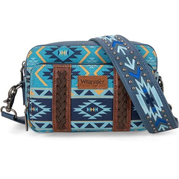 Boho Aztec Crossbody Bag Small Western Purse with Multi Pockets Guitar Strap - Picture 7 of 7